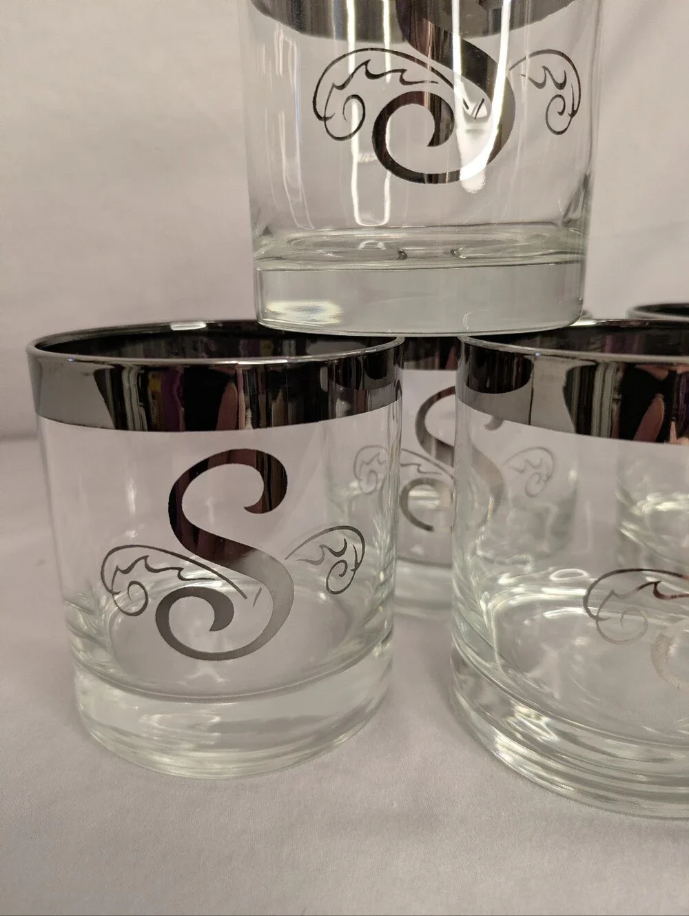 Vintage Dorothy Thorpe Monogrammed S Low-ball Rocks Glasses Mid Century Barware